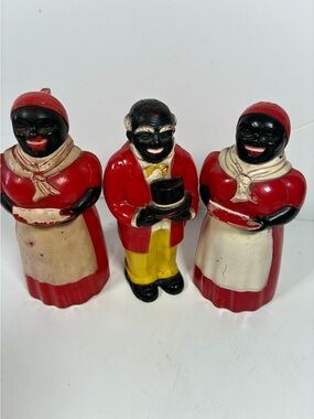F&F Mold & Dye Works plastic Black Americans salt & pepper shakers-syrup pourer